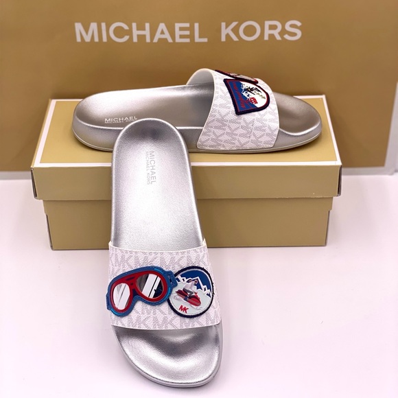 Michael Kors Penny Slide Flip Flops Ski Patch - Picture 7 of 12